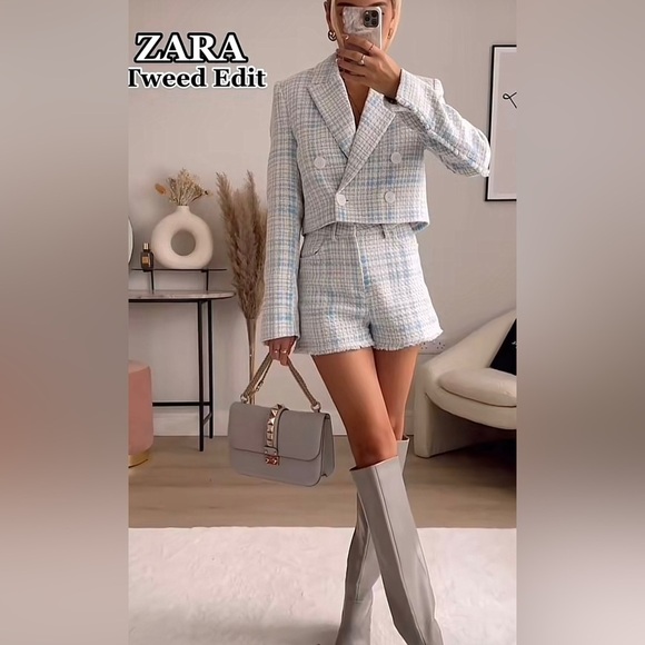 Zara Bloggers Favorite Blue Structured Hight Waisted Shorts with Pockets Size L